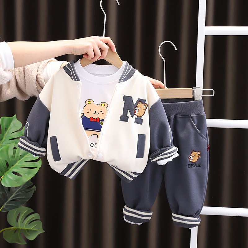 Wholesale Winter Kids Clothes Boys Autumn Long Sleeves Cartoon Baseball Jacket Pants 2 PCS 1-5 Years Baby Boy Clothing Sets