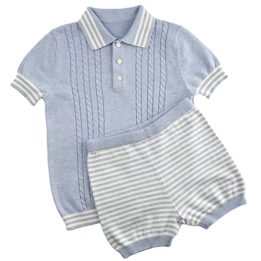 Custom Knit Baby Kids organic cotton Sweater Set baby boys knitted sweater and shorts set Two Pieces outfit sets
