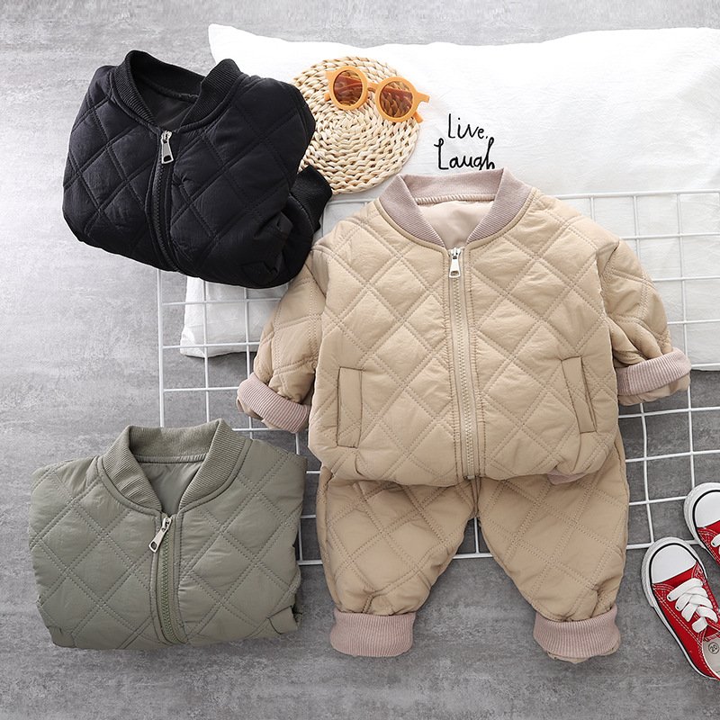 Boys winter set warm thickened 2024 children's zippered cotton jacket two-piece clothing set for autumn and winter