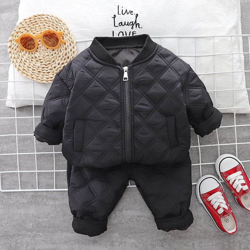 Boys winter set warm thickened 2024 children's zippered cotton jacket two-piece clothing set for autumn and winter