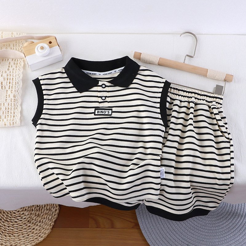 2024 children's summer sleeveless black and white striped fashionable suit