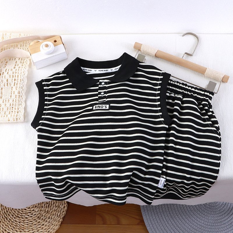 2024 children's summer sleeveless black and white striped fashionable suit
