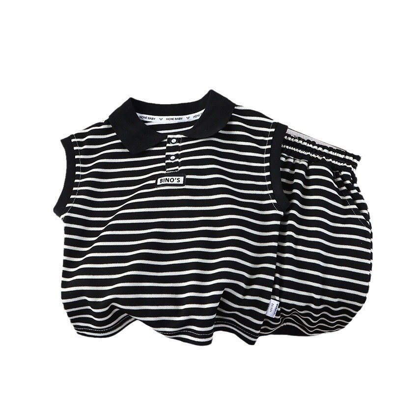 2024 children's summer sleeveless black and white striped fashionable suit
