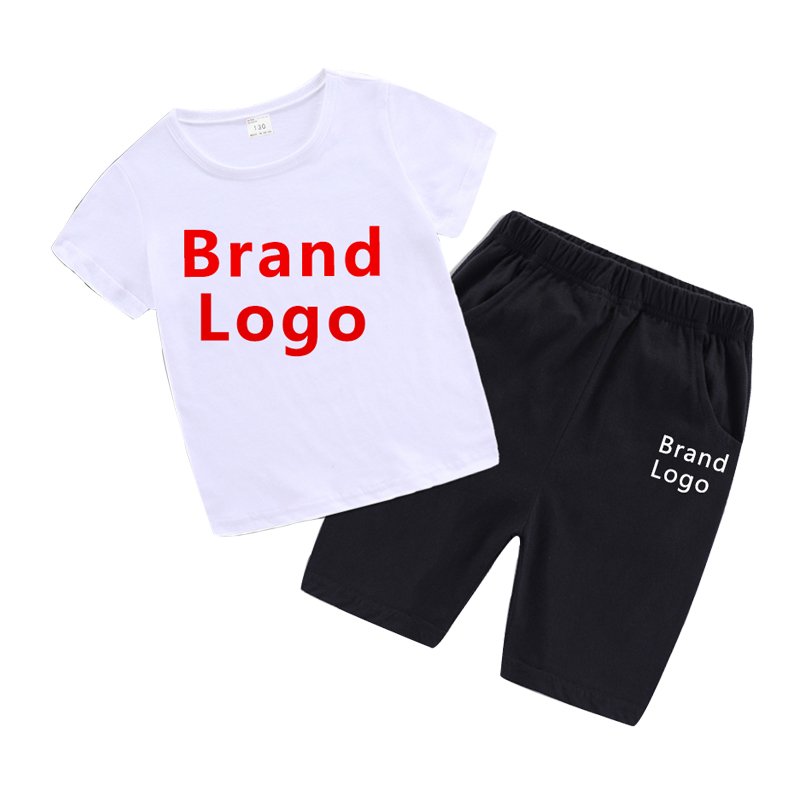Kids designer clothes plain shirts different colors logo print boys clothing sets