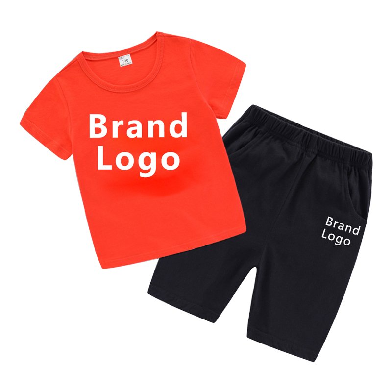Kids designer clothes plain shirts different colors logo print boys clothing sets