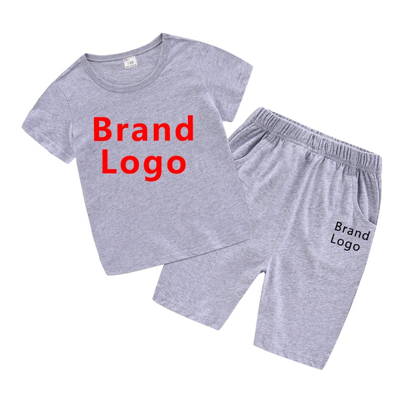 Kids designer clothes plain shirts different colors logo print boys clothing sets