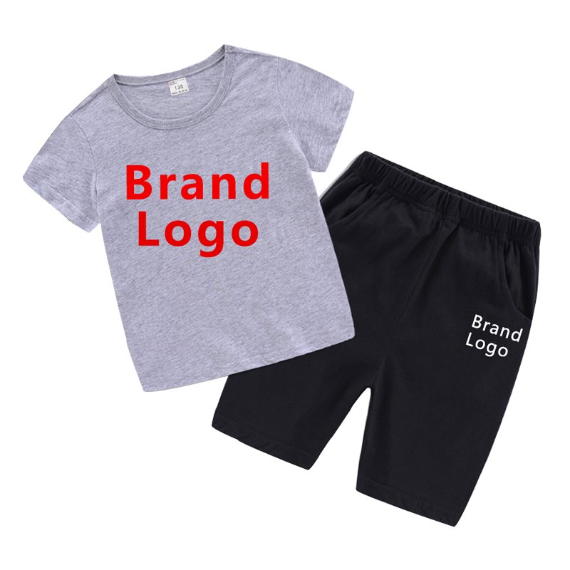 Kids designer clothes plain shirts different colors logo print boys clothing sets