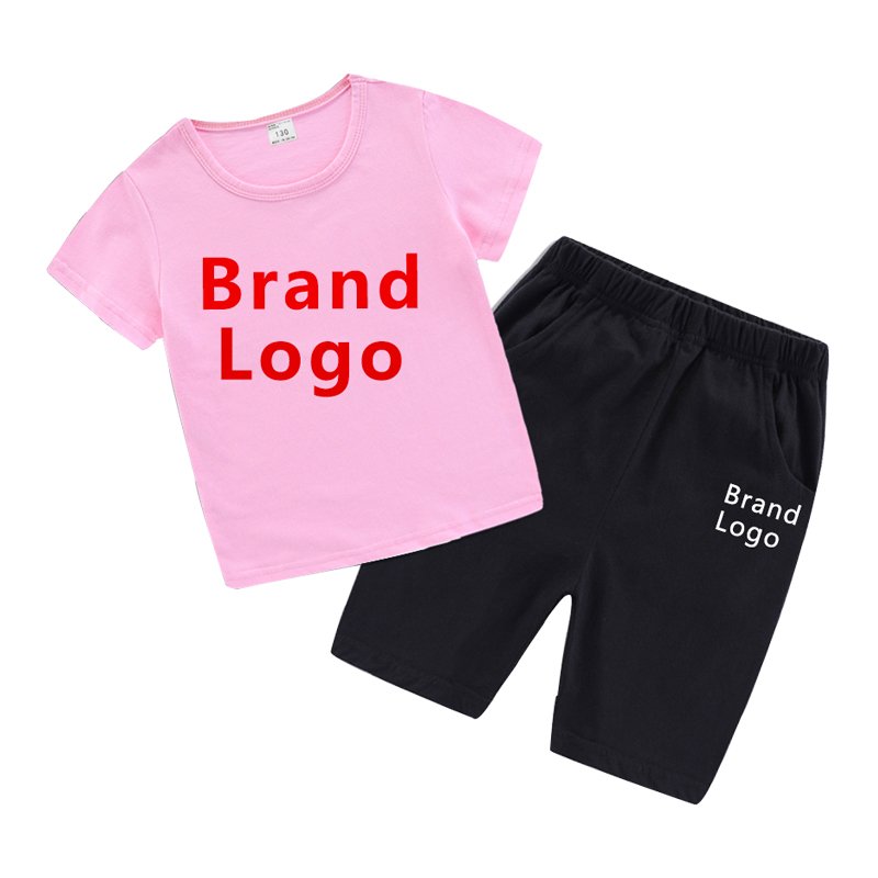 Kids designer clothes plain shirts different colors logo print boys clothing sets