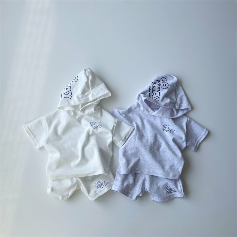 Children's Summer Fashion New Set Boys and Girls' Hooded Letter Loose Shorts Casual Two Piece Set
