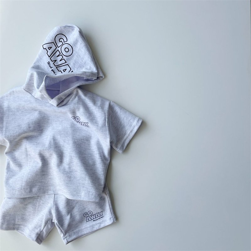 Children's Summer Fashion New Set Boys and Girls' Hooded Letter Loose Shorts Casual Two Piece Set
