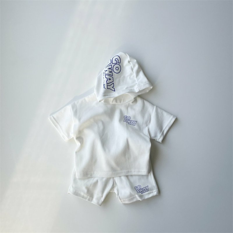 Children's Summer Fashion New Set Boys and Girls' Hooded Letter Loose Shorts Casual Two Piece Set