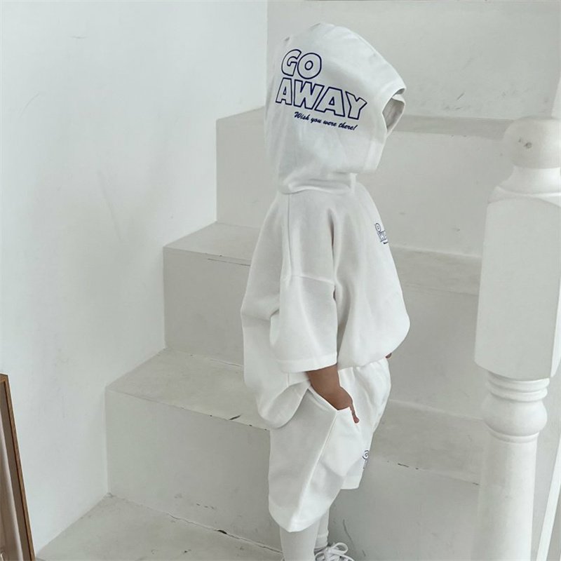 Children's Summer Fashion New Set Boys and Girls' Hooded Letter Loose Shorts Casual Two Piece Set