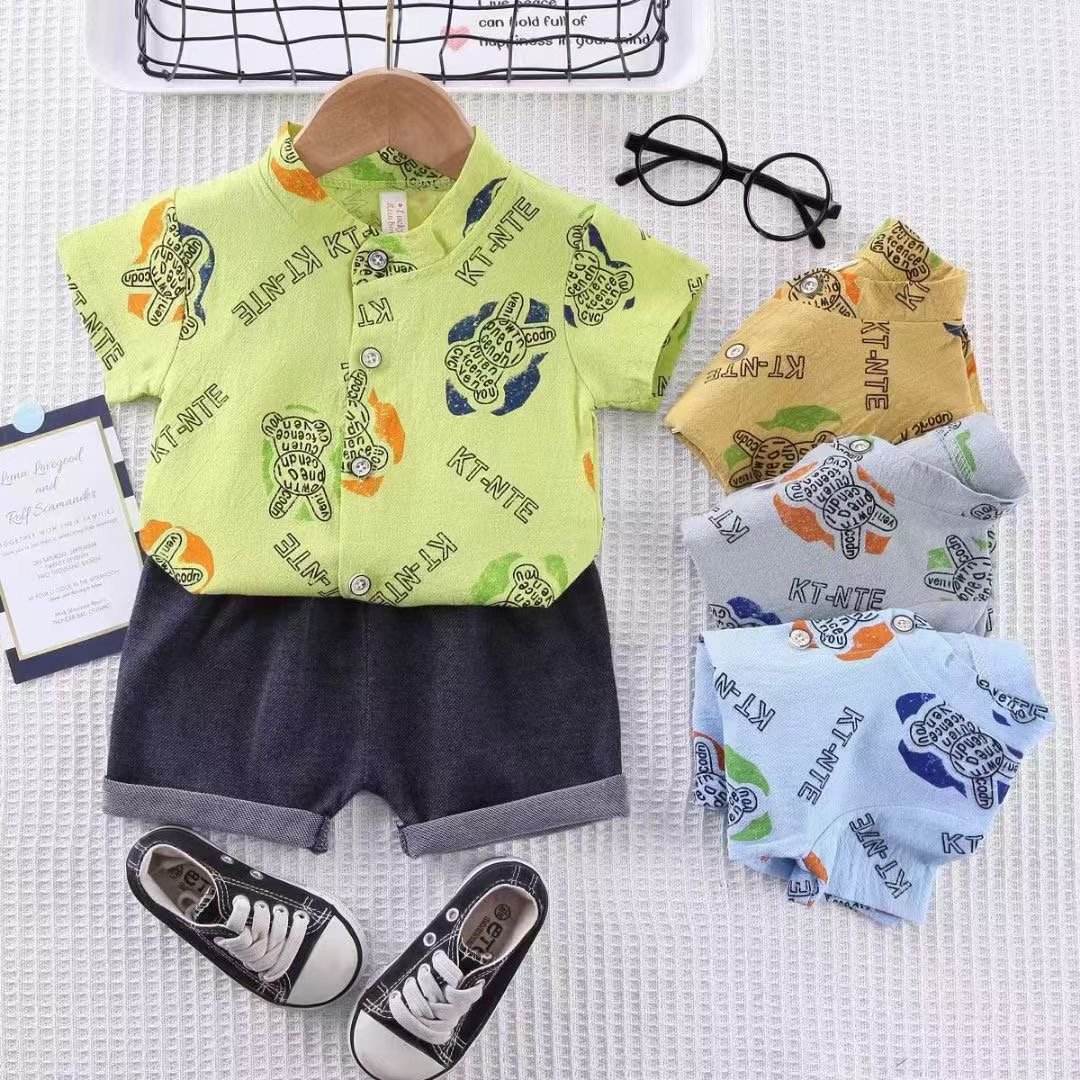 Children's clothing manufacturers wholesale summer thin baby and children set cartoon fashion leisure two-piece set