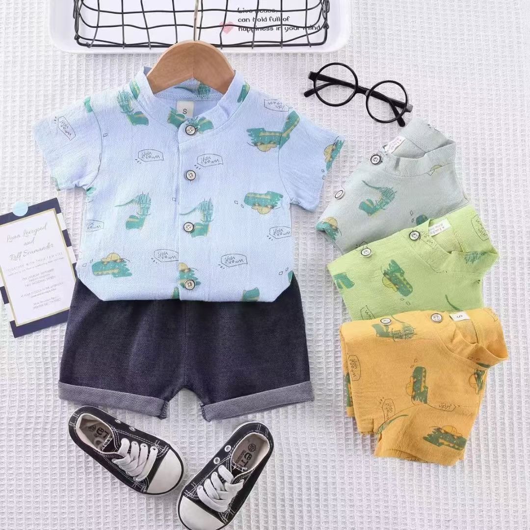 Children's clothing manufacturers wholesale summer thin baby and children set cartoon fashion leisure two-piece set
