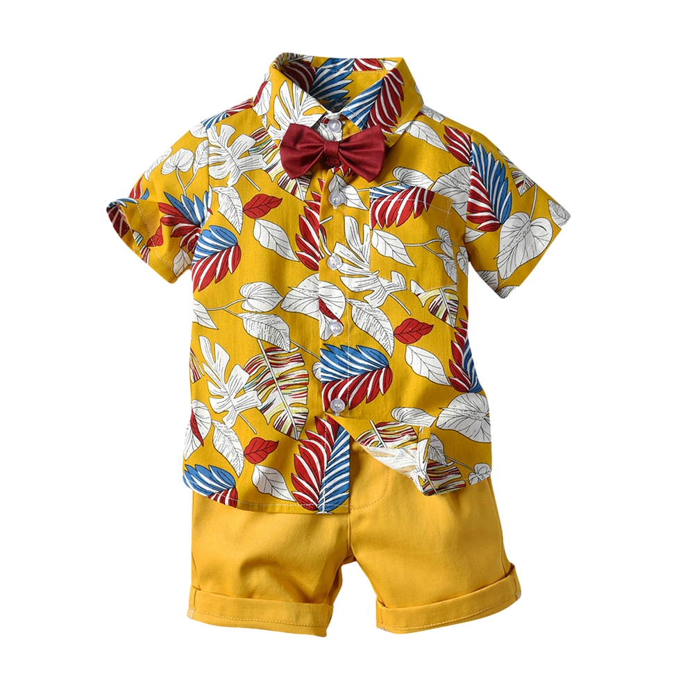 2024 New Arrival Summer Short Sleeve Floral Boys T-shirts Shorts Set Beach Wear Casual Children Clothing Sets