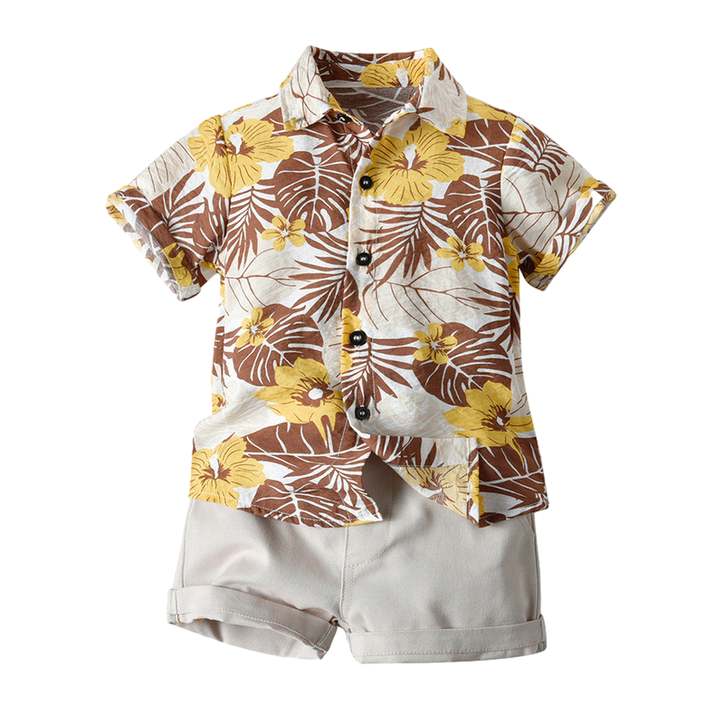 2024 New Arrival Summer Short Sleeve Floral Boys T-shirts Shorts Set Beach Wear Casual Children Clothing Sets