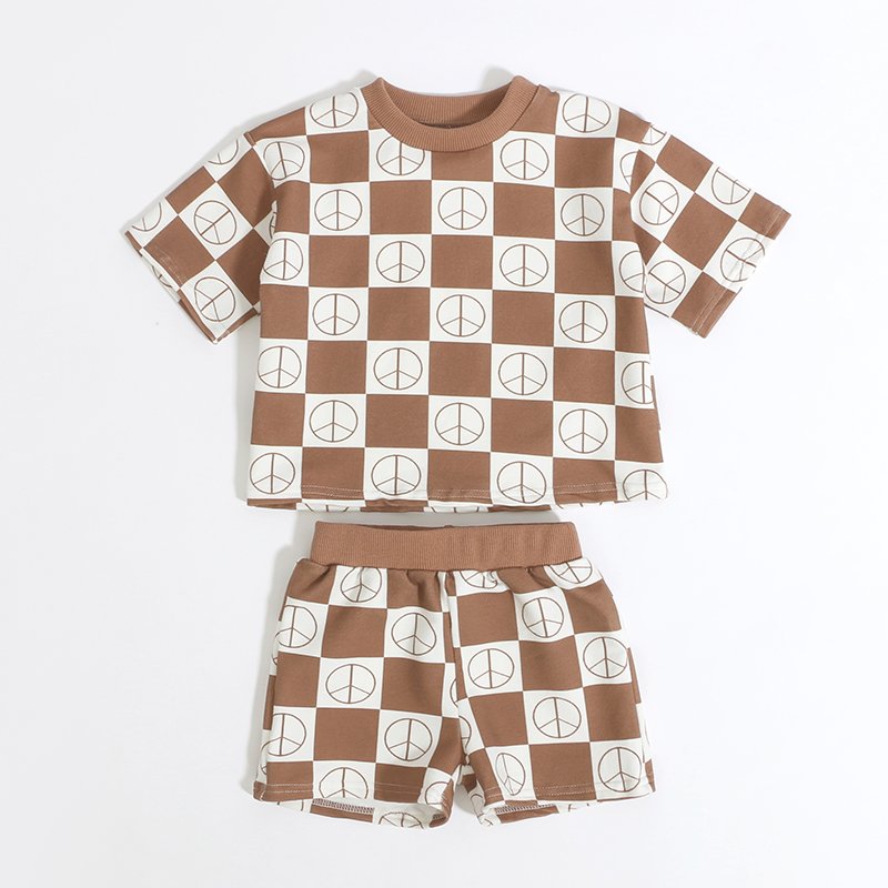 High Quality Infant Toddler Baby Cloths Summer Short Sleeve Boys Organic Cotton French Terry Clothing Set