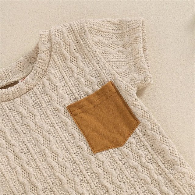 1 Pcs Private Label Color Blocks Polyester Outfit Summer Newborn Infant Toddler Clothes Tee Shorts Pocket Baby Boys Clothing Set