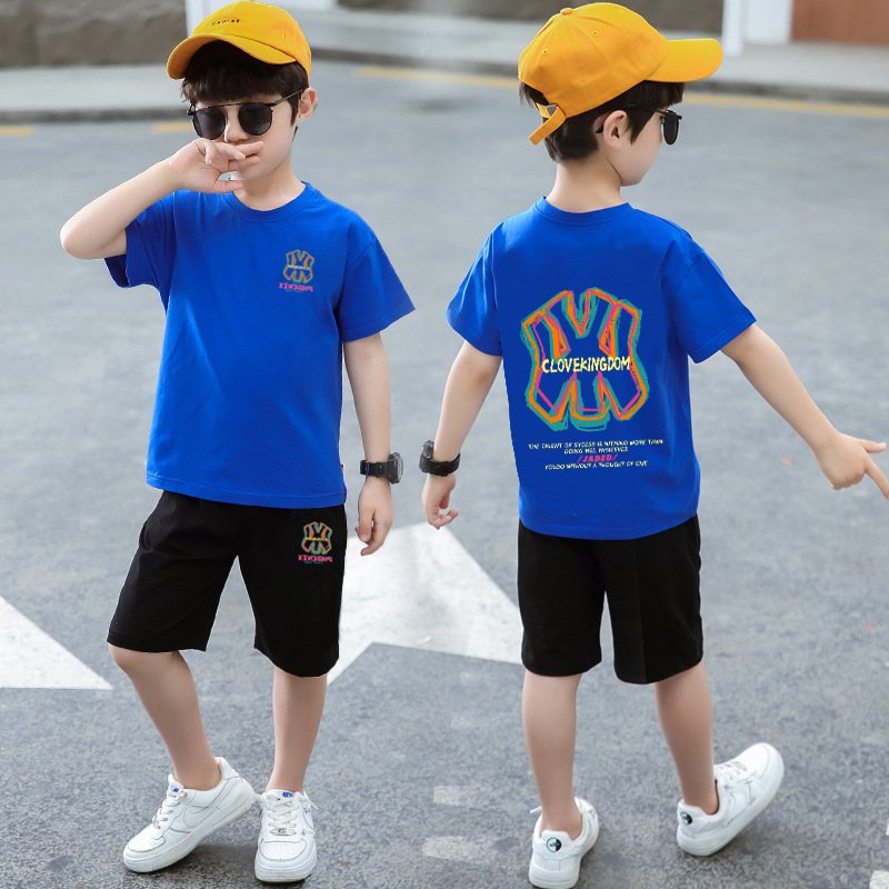 Hao Baby Summer Children's Fashion Handsome Letter Short Sleeve Set Children's Set Baby Short Sleeve Shorts Pants Suit