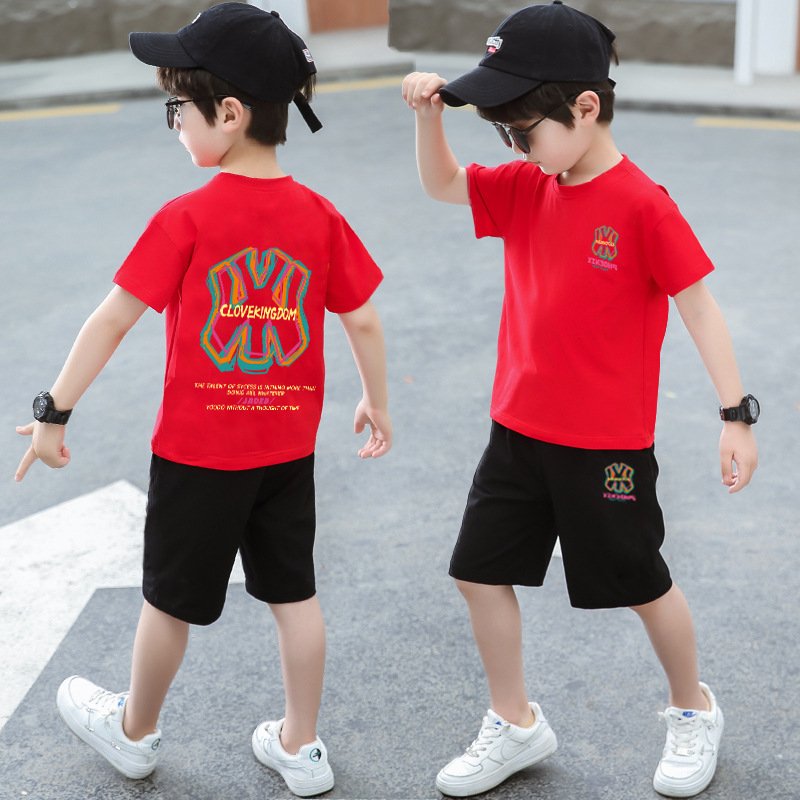 Hao Baby Summer Children's Fashion Handsome Letter Short Sleeve Set Children's Set Baby Short Sleeve Shorts Pants Suit