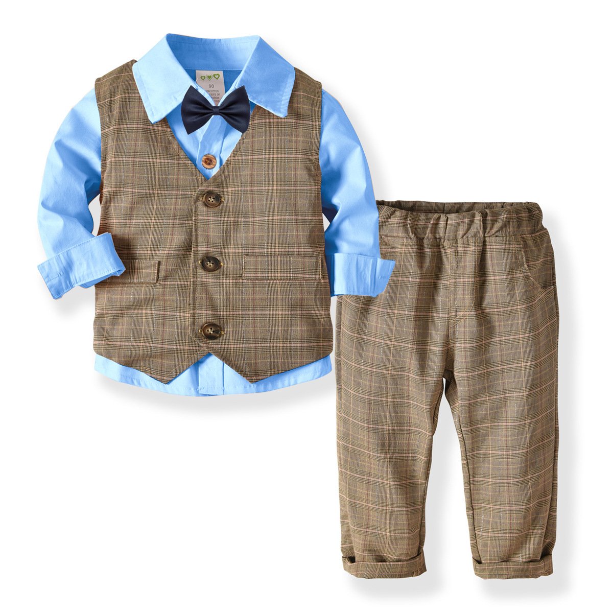 2020 New Design Autumn Boys Clothes Suit Shirt+Vest+Pants+Tie 4PCS Gentleman Outfits Boy Clothing Sets 19A310