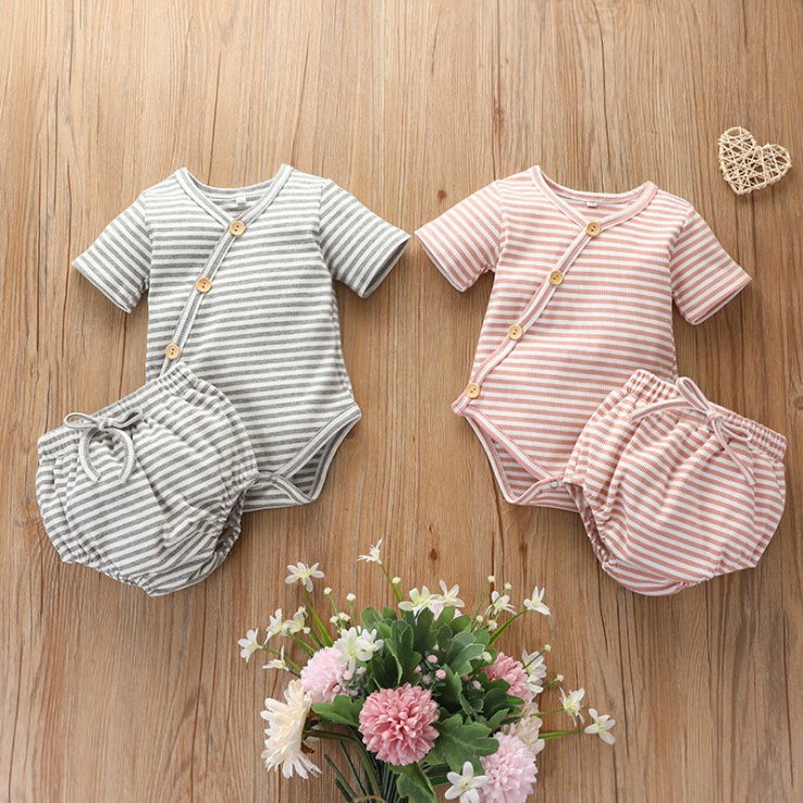 Unisex Short Sleeve Cotton Baby Clothing Set New Born Baby Boy and Girlr Romper+Pants Clothing Set