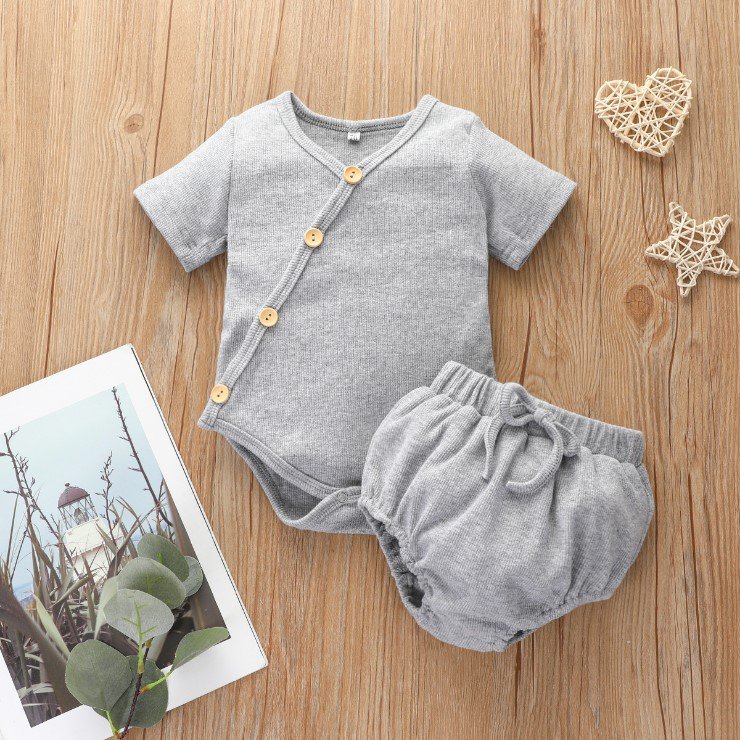 Unisex Short Sleeve Cotton Baby Clothing Set New Born Baby Boy and Girlr Romper+Pants Clothing Set
