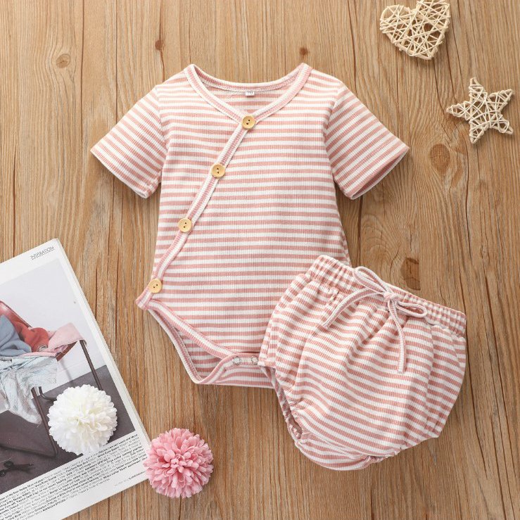 Unisex Short Sleeve Cotton Baby Clothing Set New Born Baby Boy and Girlr Romper+Pants Clothing Set