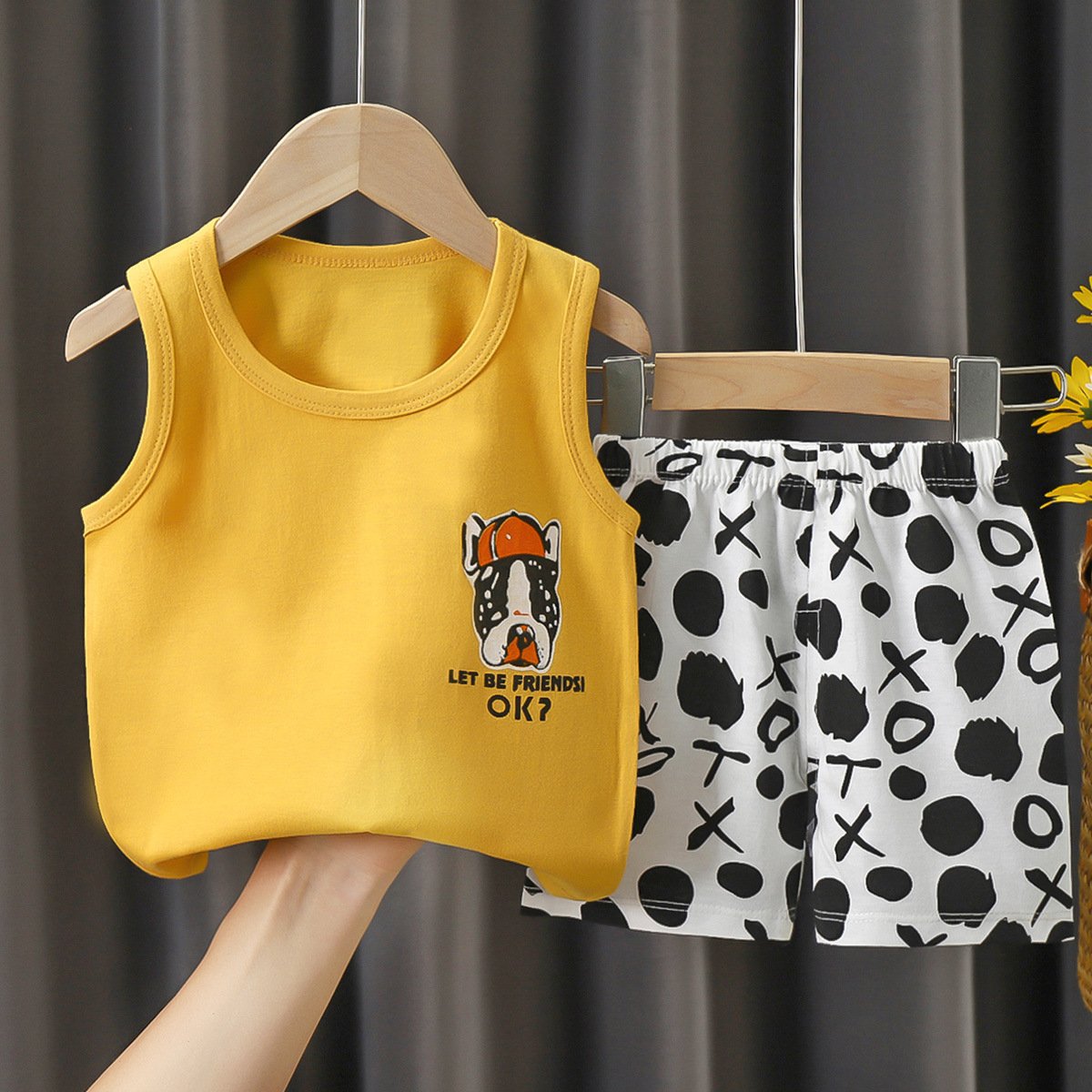 2023 Kids summer vest shorts suit Children vest suit cotton summer clothes summer girls boys two-piece clothing set