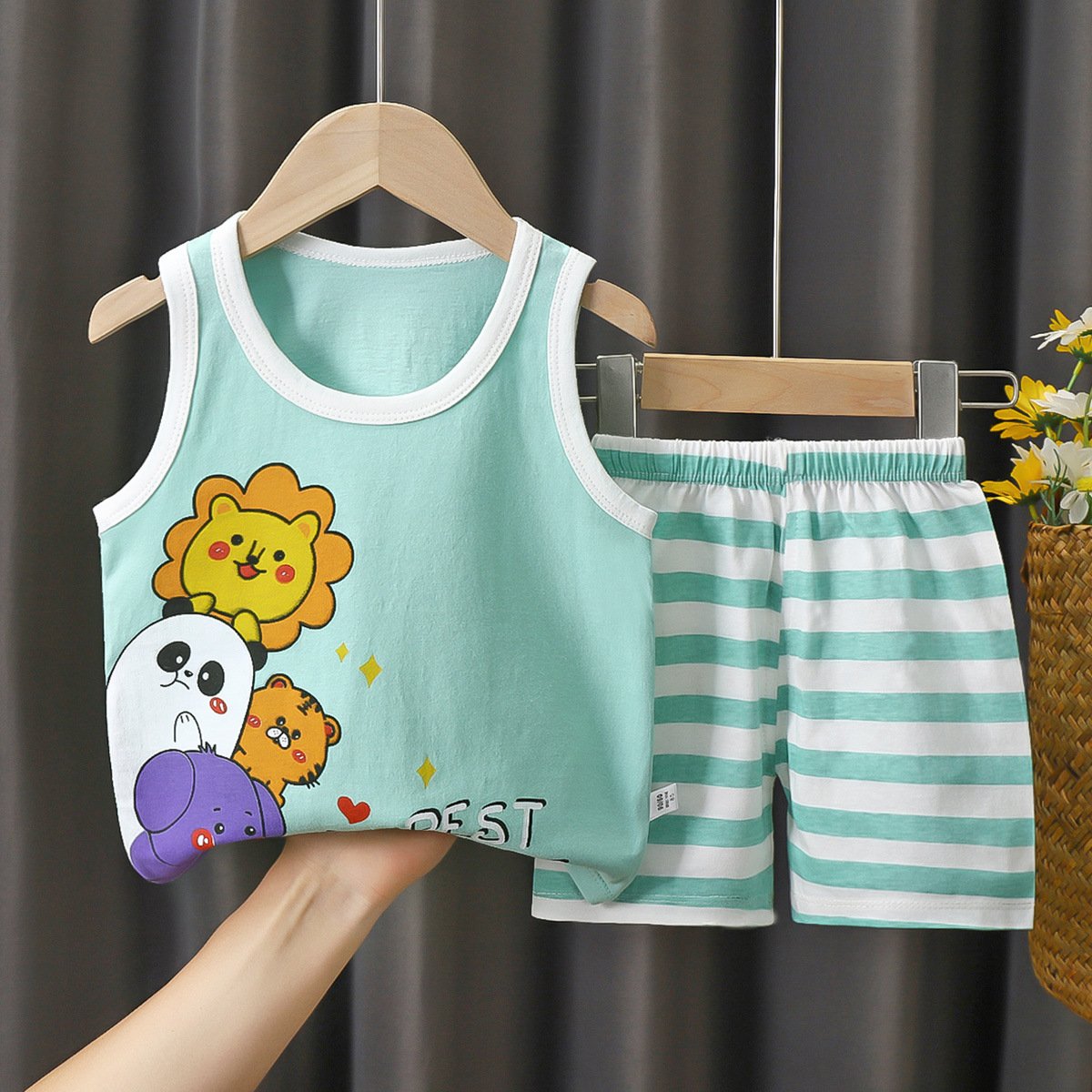 2023 Kids summer vest shorts suit Children vest suit cotton summer clothes summer girls boys two-piece clothing set