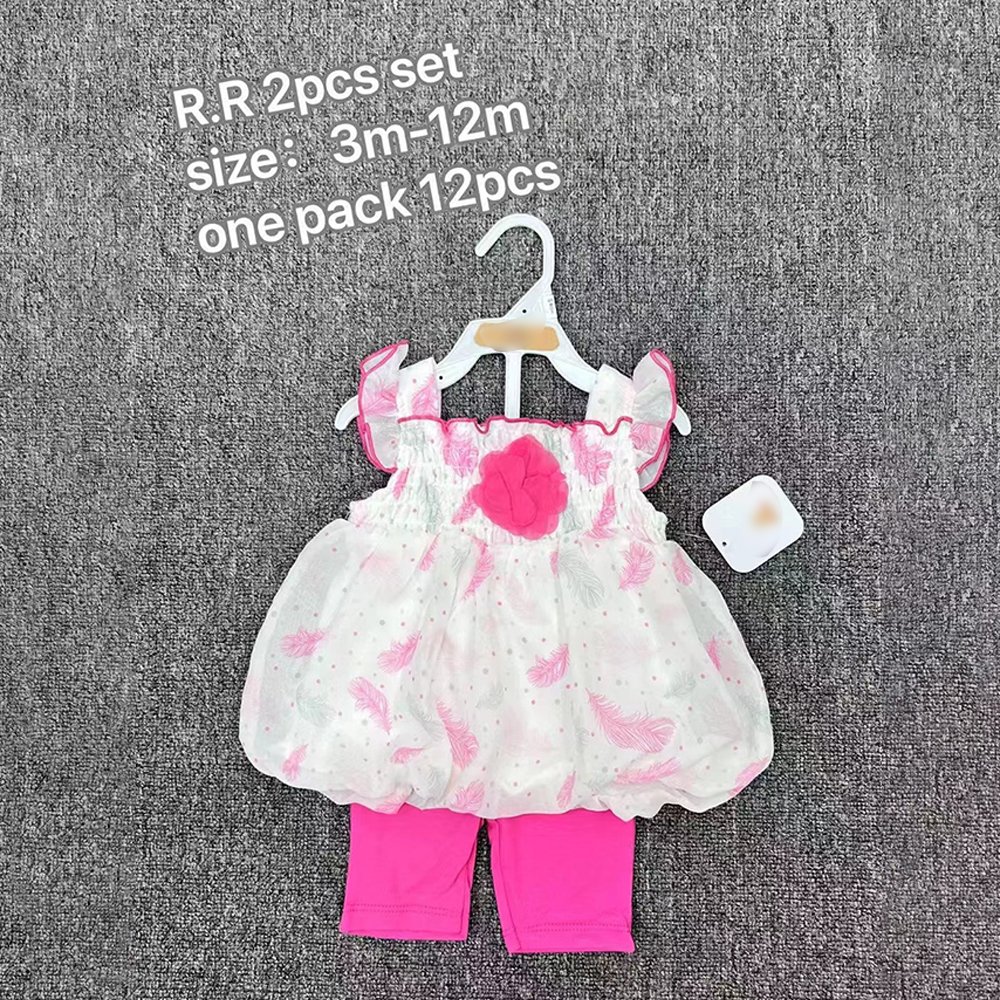 Wholesale Summer Newborn Baby Birthdays Party Dress Set 0-12m Girls Baptism Flower Princes Dress +Pants 2 Pcs Sets
