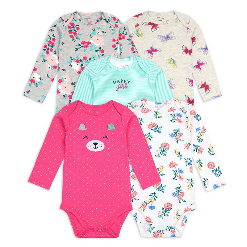 2022 Baby Girls Clothes 5pcs/lot Cotton Long Sleeve Girl Bodysuit Newborn Boys Clothing