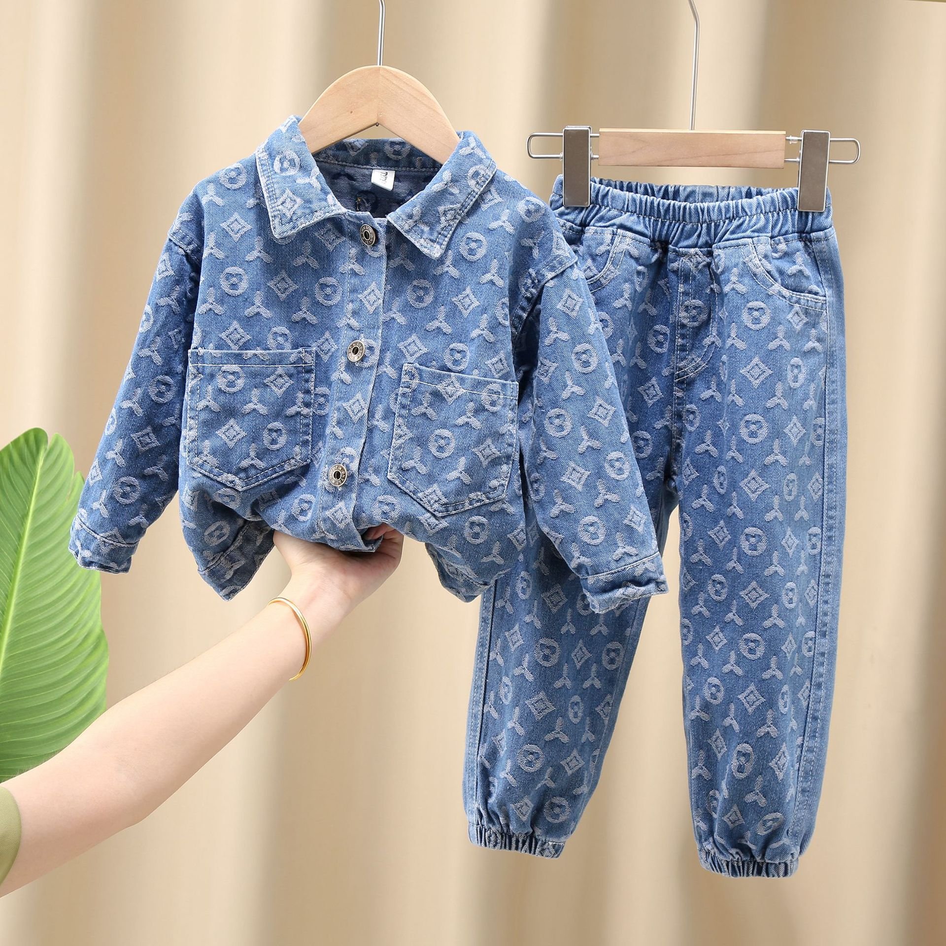 2023 fashion 2pcs Kids Suit Spring Autumn Button Jacket+Jeans Cotton Denim Casual Teenagers Boys Clothing Set