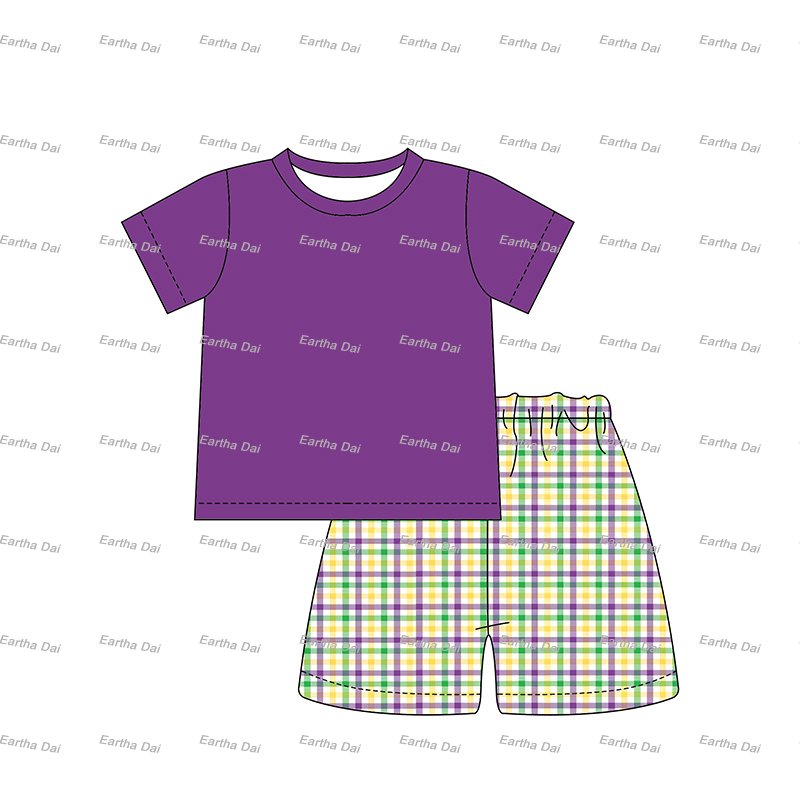 kids clothes set boys 8-12 years woven cotton monogram two piece shorts set mardi gras children's clothing sets
