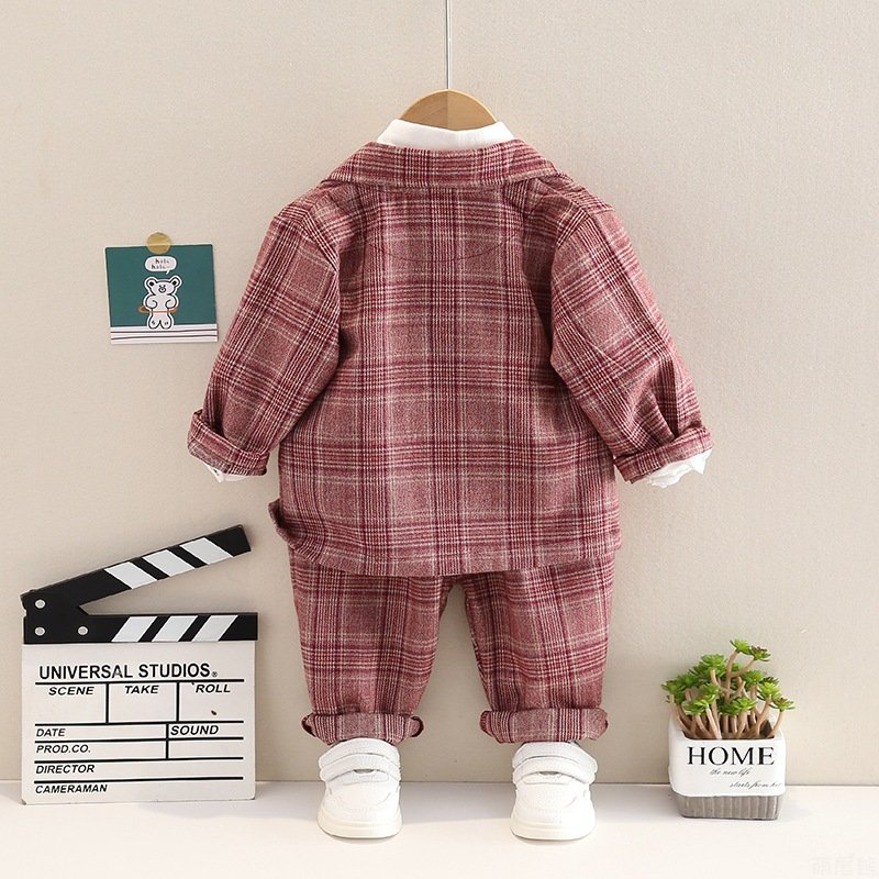 2023 Fashion Kids Luxury, 3 Piece Suit Set Lattice Bow Tie Long Sleeve Formal 3 Color Options Casual Outfit Boys Clothing Sets/