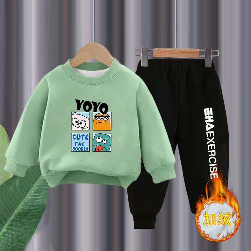 Children's clothing autumn cartoon thickened top and pants set
