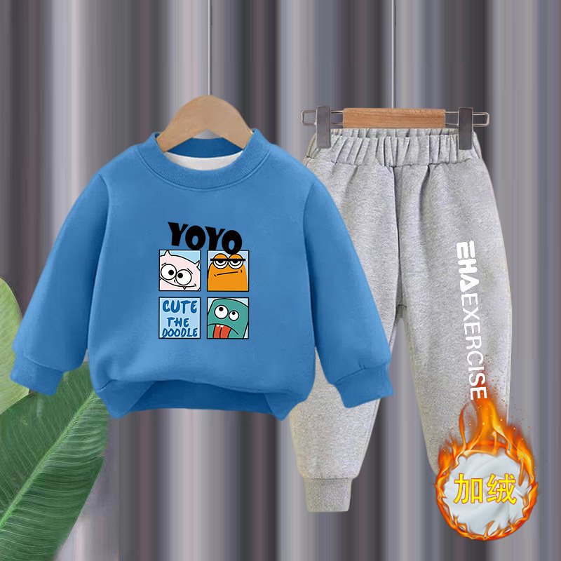 Children's clothing autumn cartoon thickened top and pants set