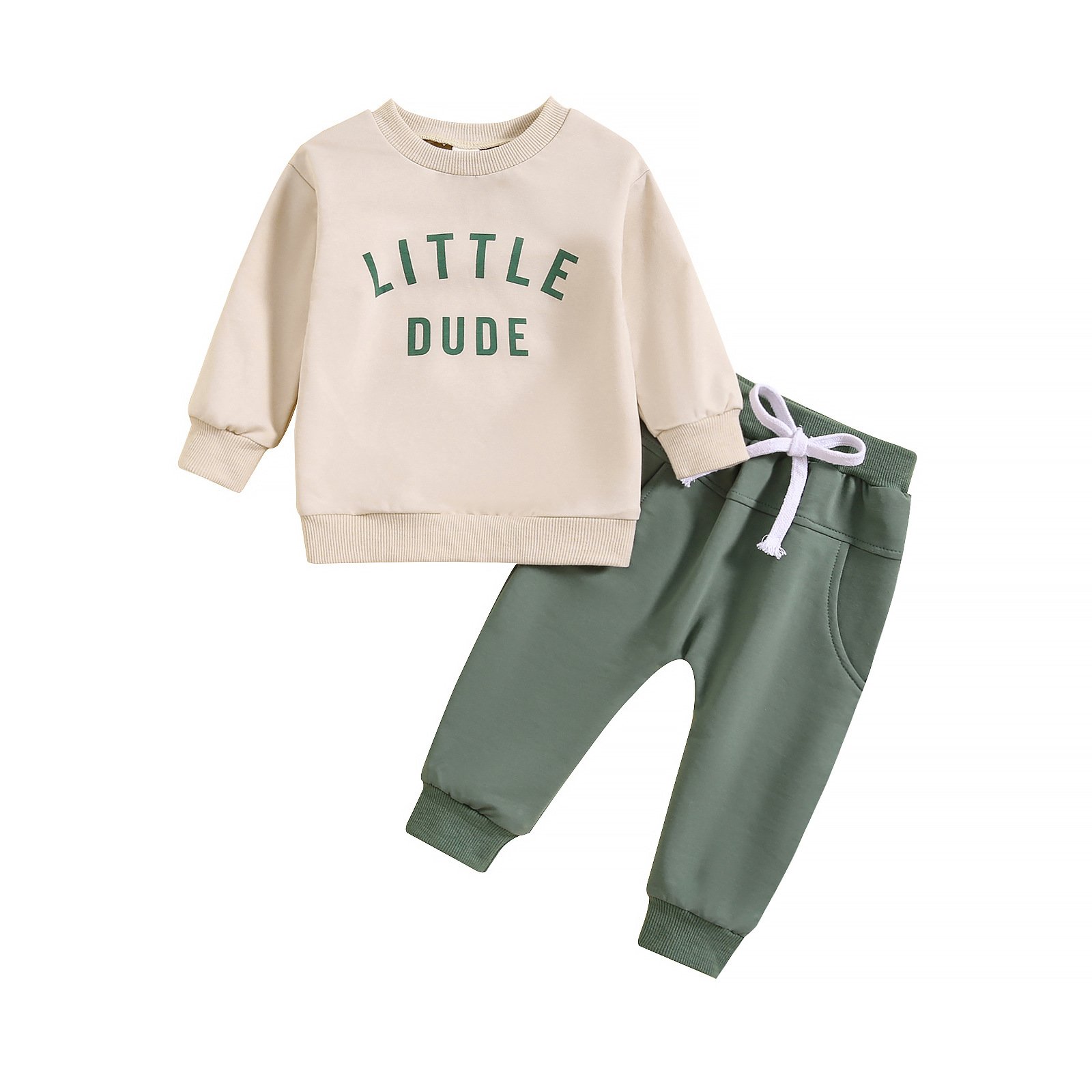 Boys' children's clothing round neck letter printed top solid color pants two-piece set multi-color version