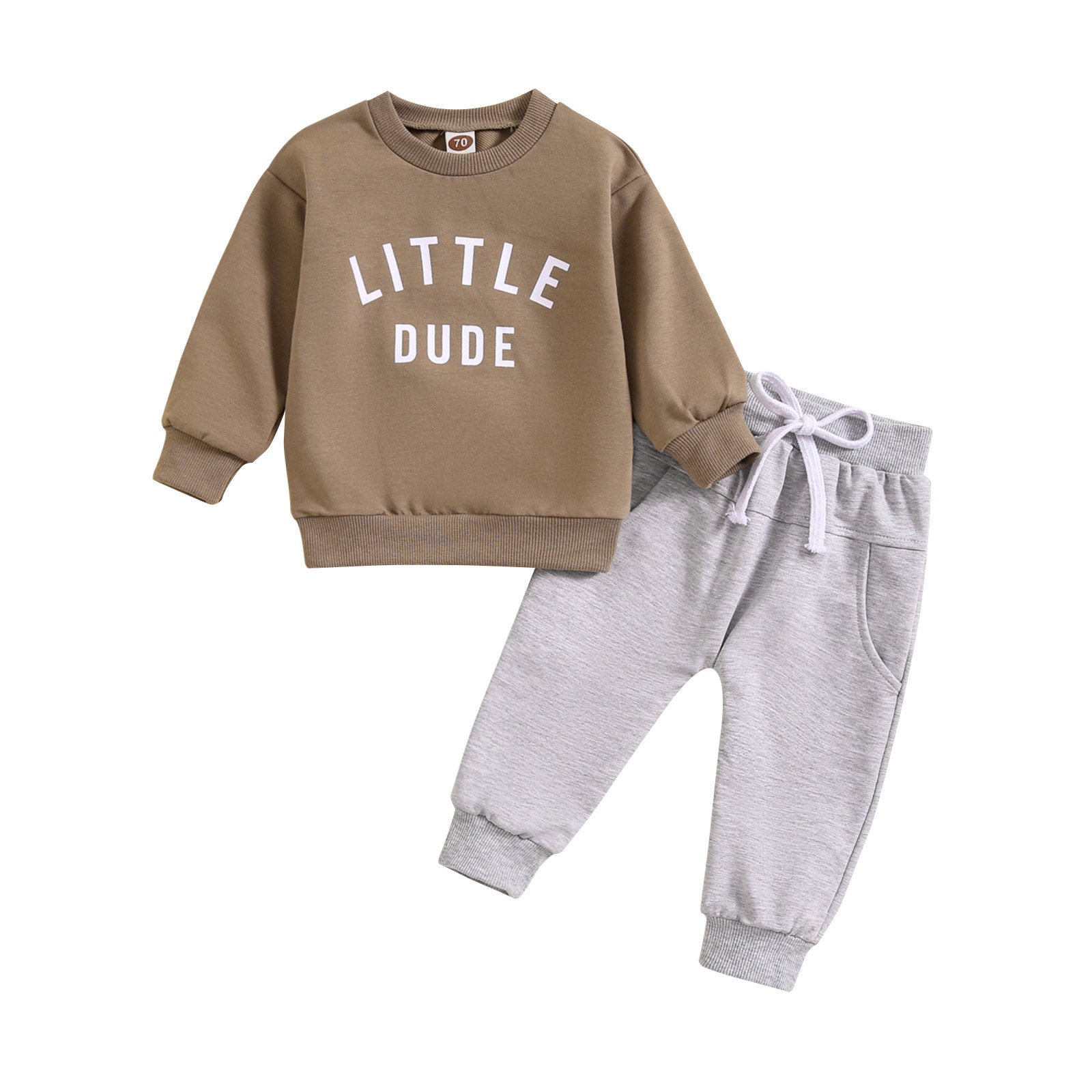 Boys' children's clothing round neck letter printed top solid color pants two-piece set multi-color version
