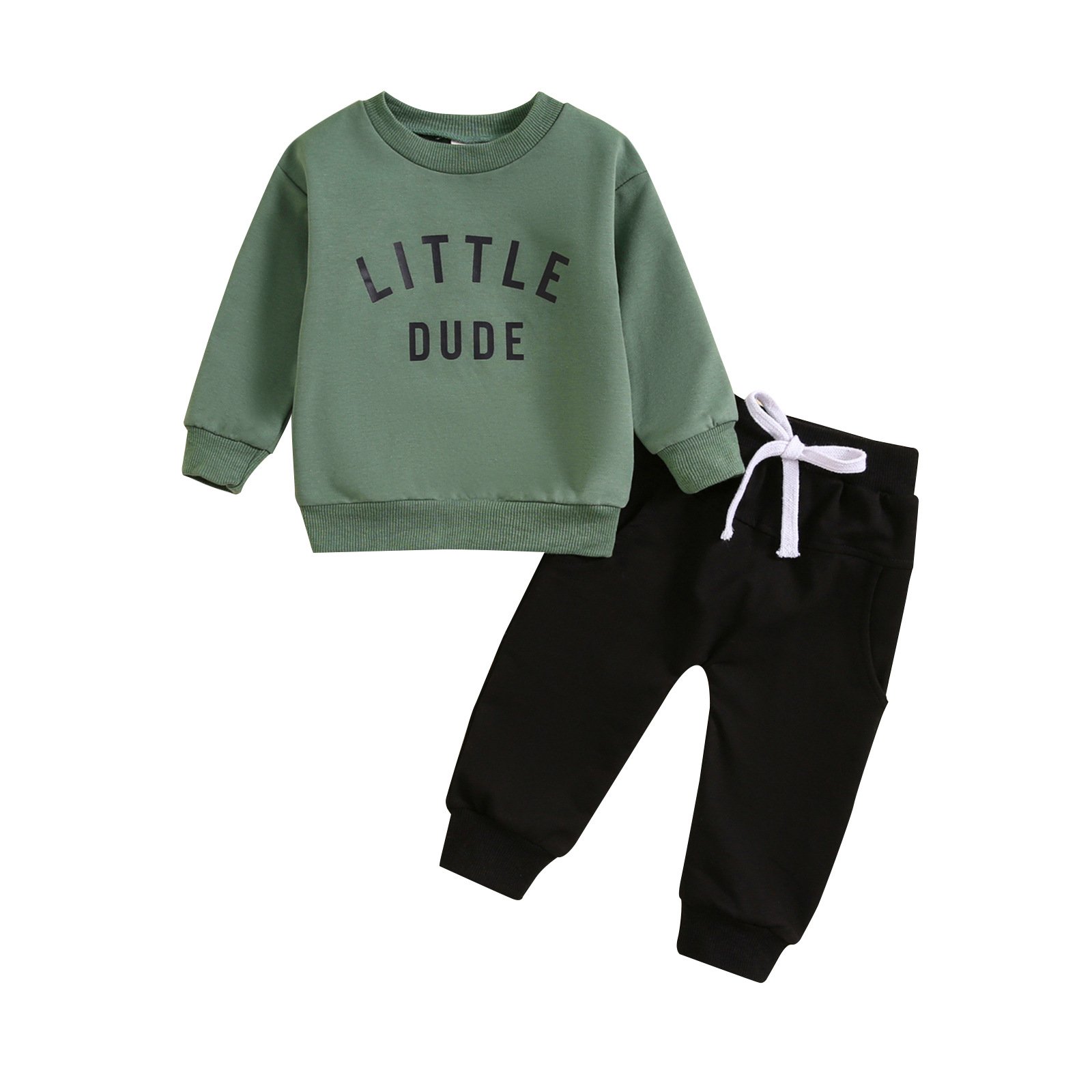 Boys' children's clothing round neck letter printed top solid color pants two-piece set multi-color version