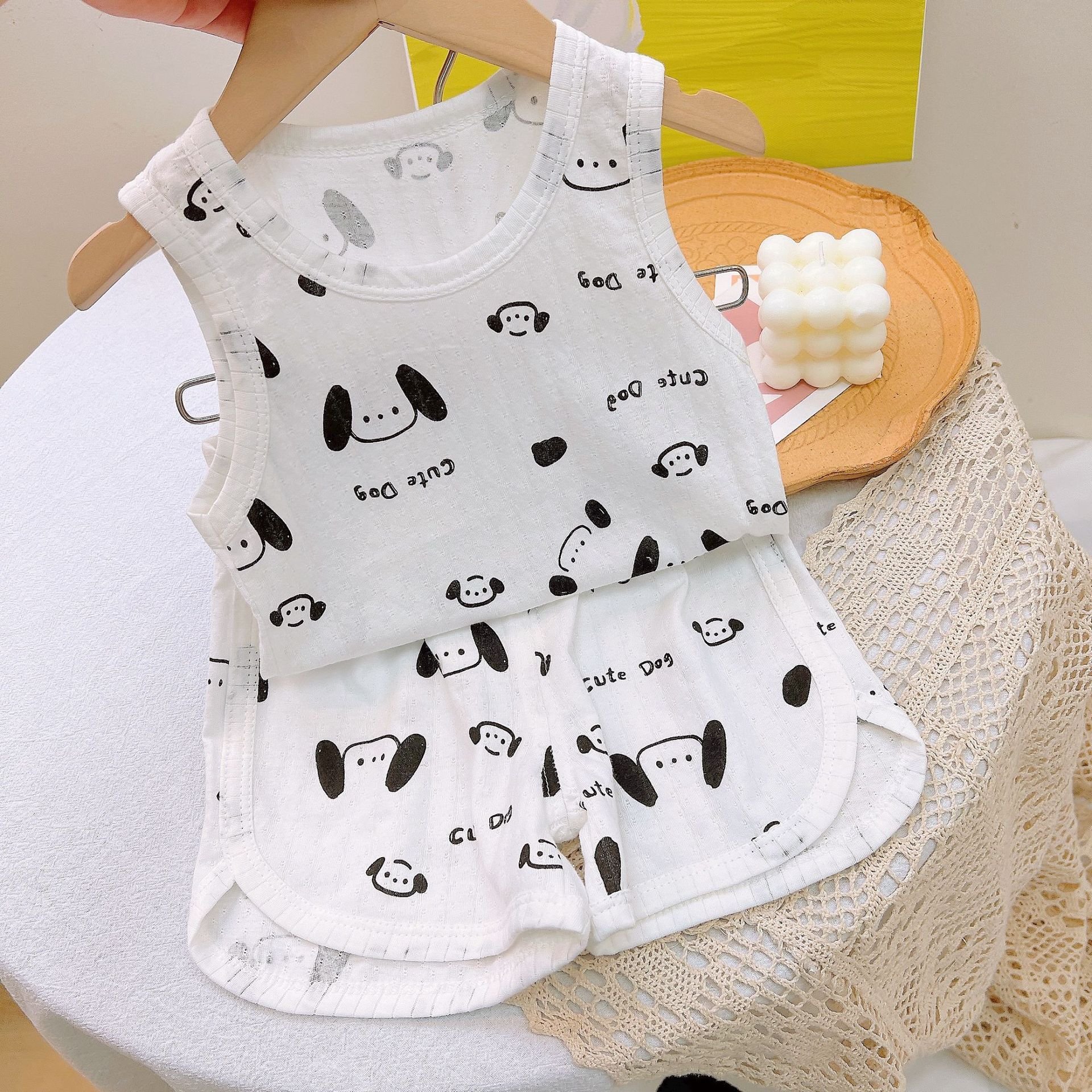 Summer boys and girls air-conditioned shorts halter vest set Homewear Pure cotton children's pajamas