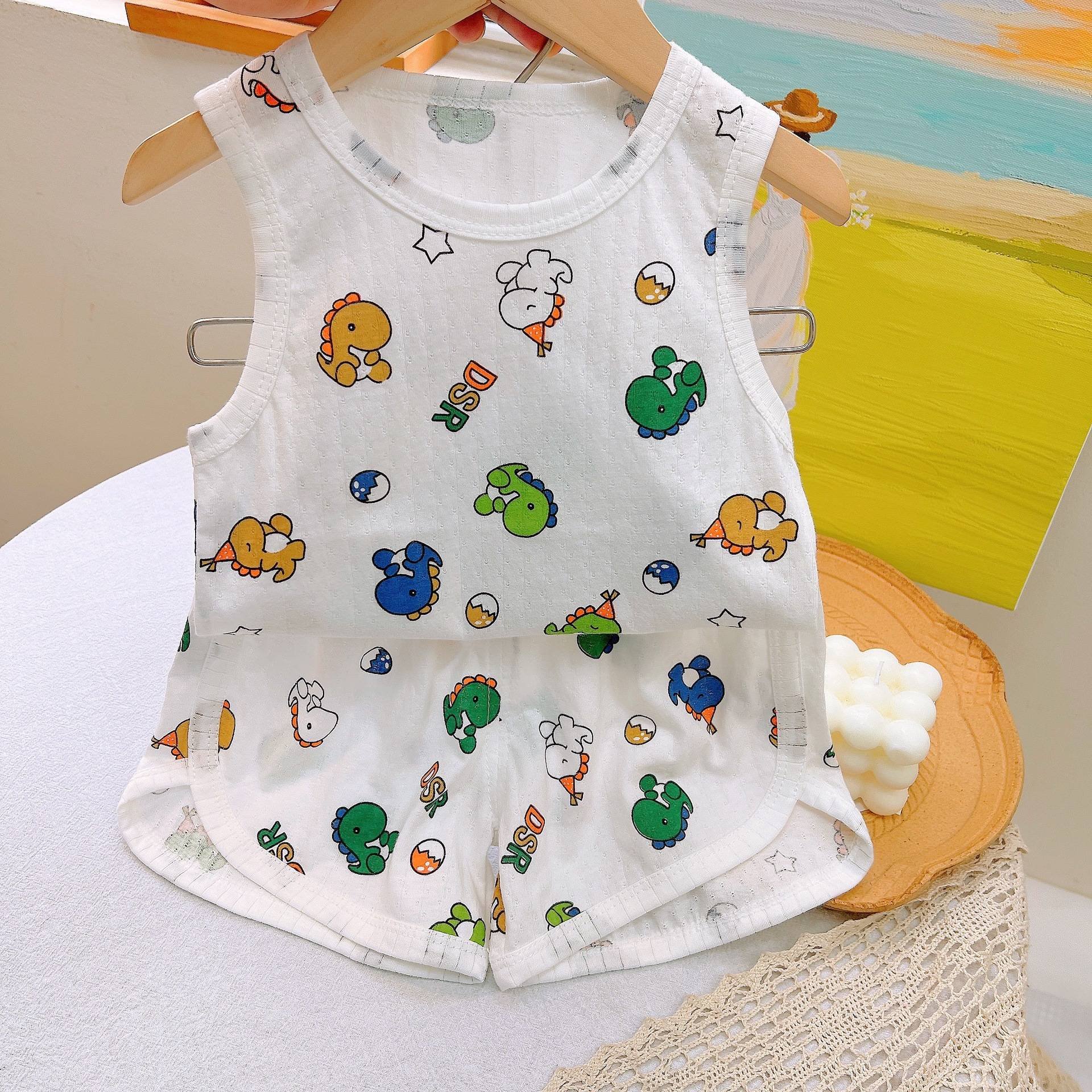 Summer boys and girls air-conditioned shorts halter vest set Homewear Pure cotton children's pajamas
