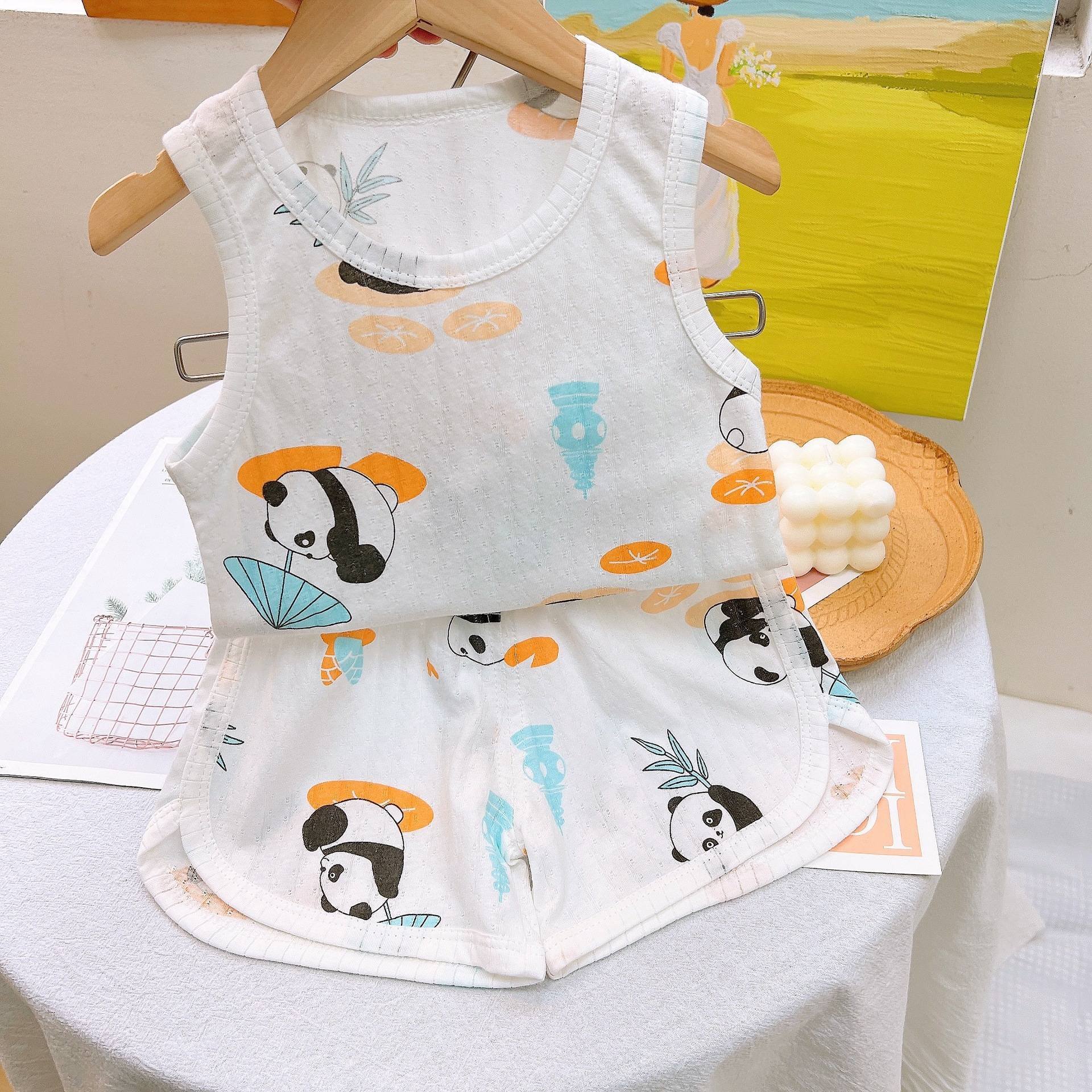 Summer boys and girls air-conditioned shorts halter vest set Homewear Pure cotton children's pajamas