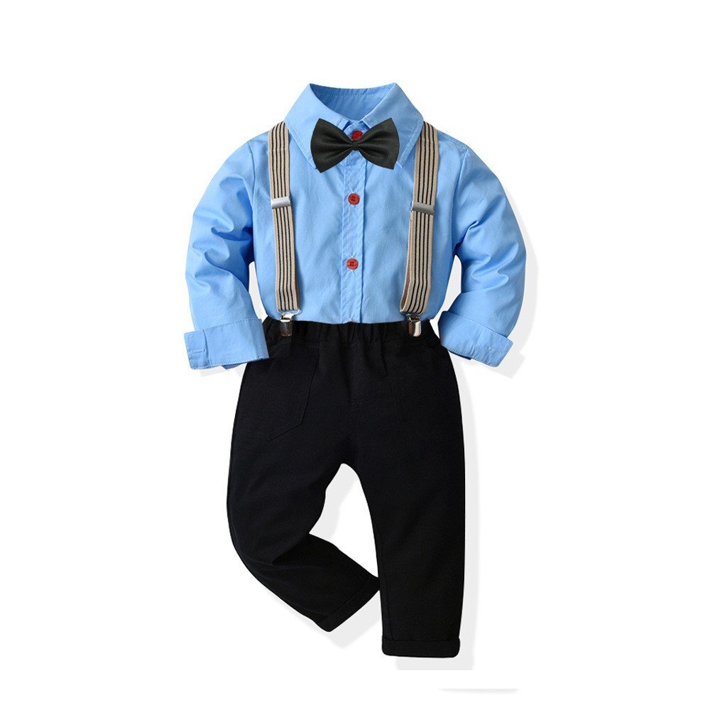 Long-Sleeved Shirt Boy Clothing Set Suspenders Children's One-Year-Old Dress Baby Boy Birthday Suit Clothes Stylish 4-Piece Set