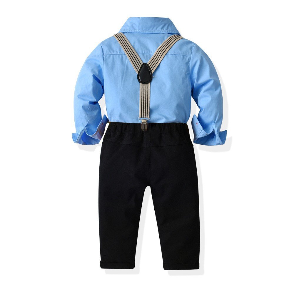 Long-Sleeved Shirt Boy Clothing Set Suspenders Children's One-Year-Old Dress Baby Boy Birthday Suit Clothes Stylish 4-Piece Set