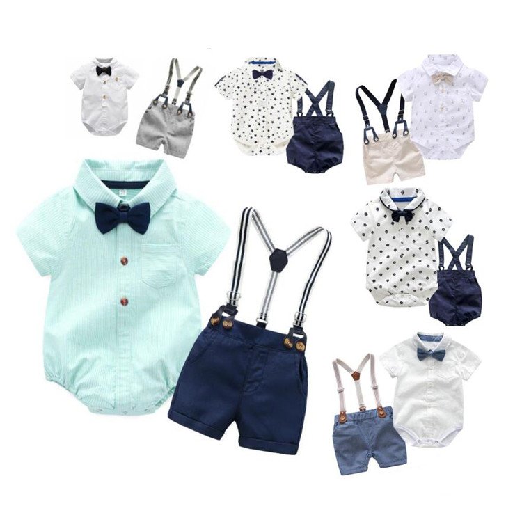 Baby Boy Clothing Sets Infants Newborn Boy Clothes Shorts Sleeve Tops+Overalls 2PCS Outfits Summer baby Clothing