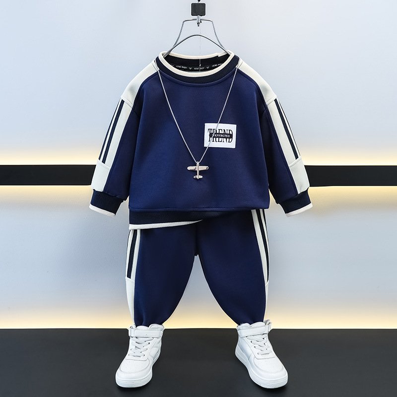 2024 Boys Autumn Sports Suit Handsome Children's Western Style Sweatshirt New Baby Two-Piece Set for Kids