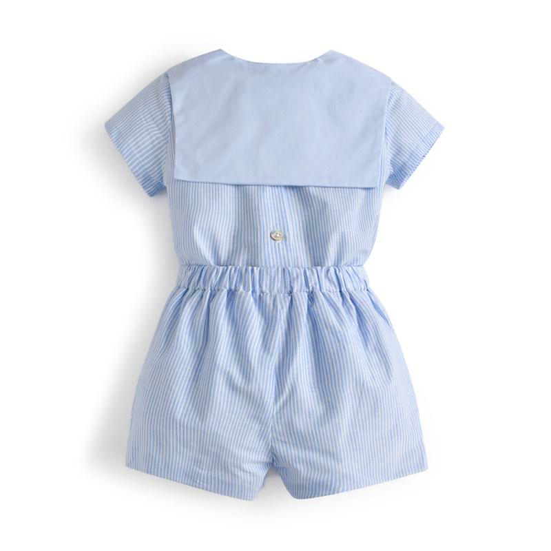 Custom Summer Kids Clothing Set Blue Stripe Cotton Tops Shorts Pants Spanish Baby Boy Clothes Brother Matching Outfits