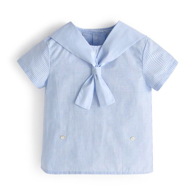 Custom Summer Kids Clothing Set Blue Stripe Cotton Tops Shorts Pants Spanish Baby Boy Clothes Brother Matching Outfits