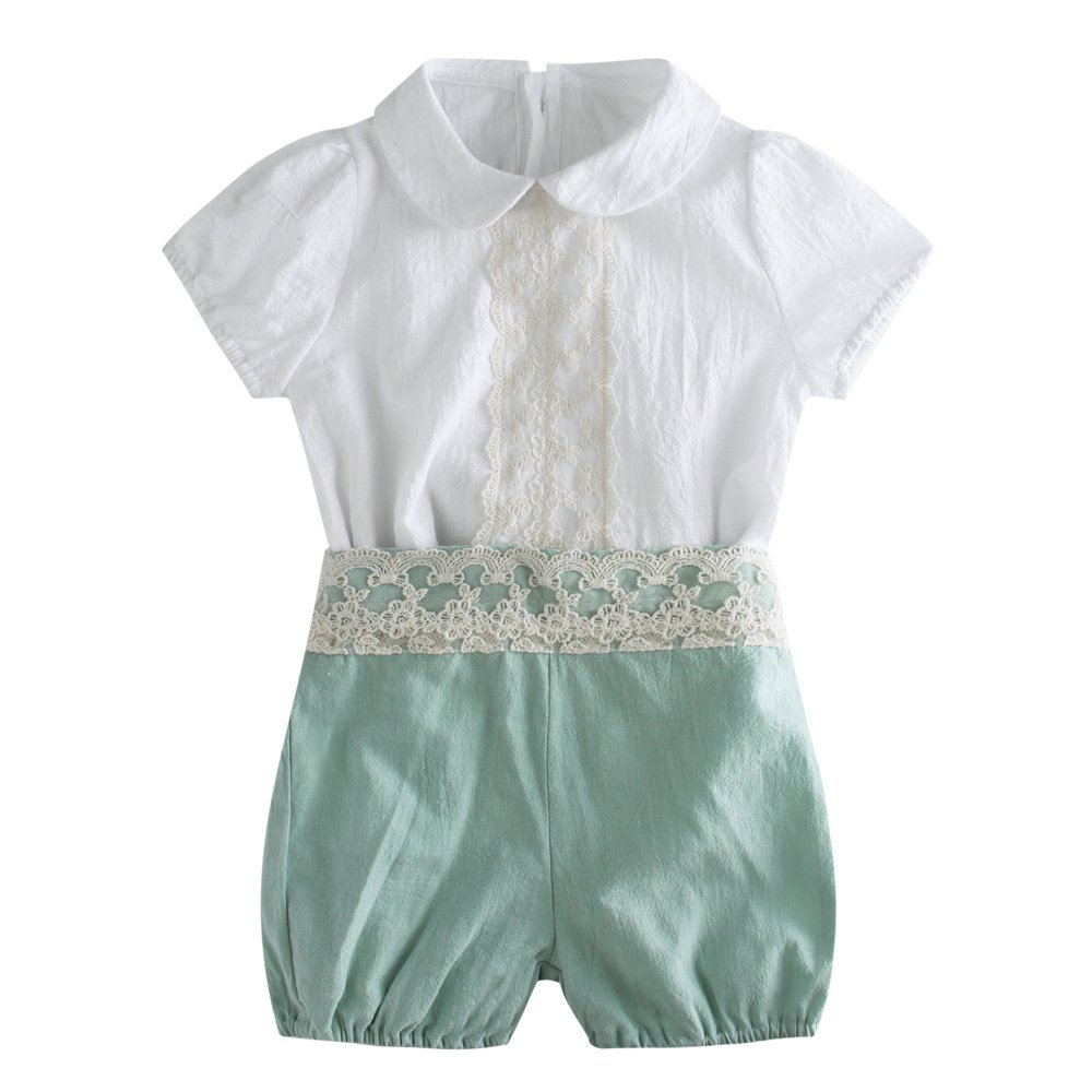Summer suit for boy kids minimalist puff short sleeved soft fabric smock tops elastic pants 2PCS Boy Clothing Sets